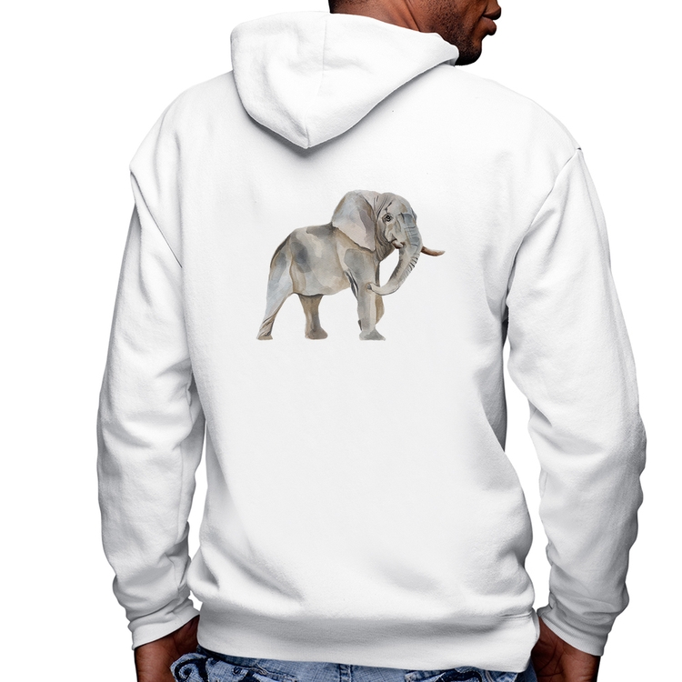 Blusa Moletom Elefante Masculina com Capuz e Zíper - Branca