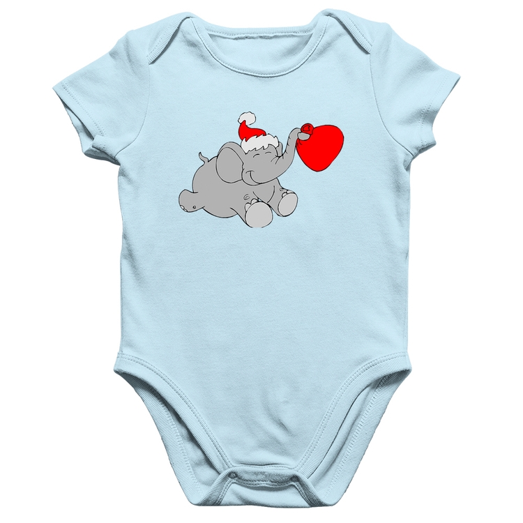 Body Bebê Algodão Elefante Noel - Azul Bebê