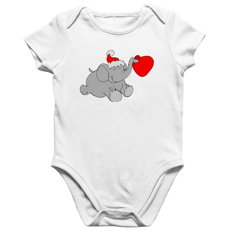 Body Bebê Algodão Elefante Noel - Branco