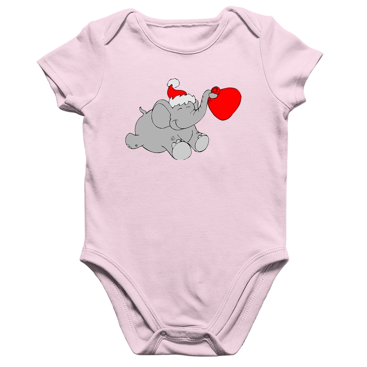Body Bebê Algodão Elefante Noel - Rosa Bebê
