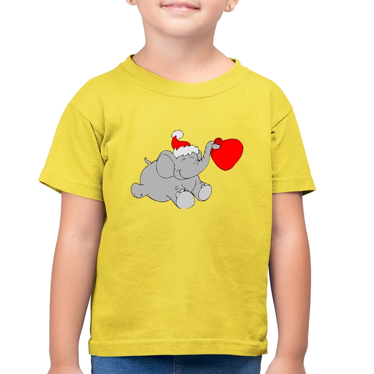 Camiseta Algodão Infantil Elefante Noel - Amarelo Canário