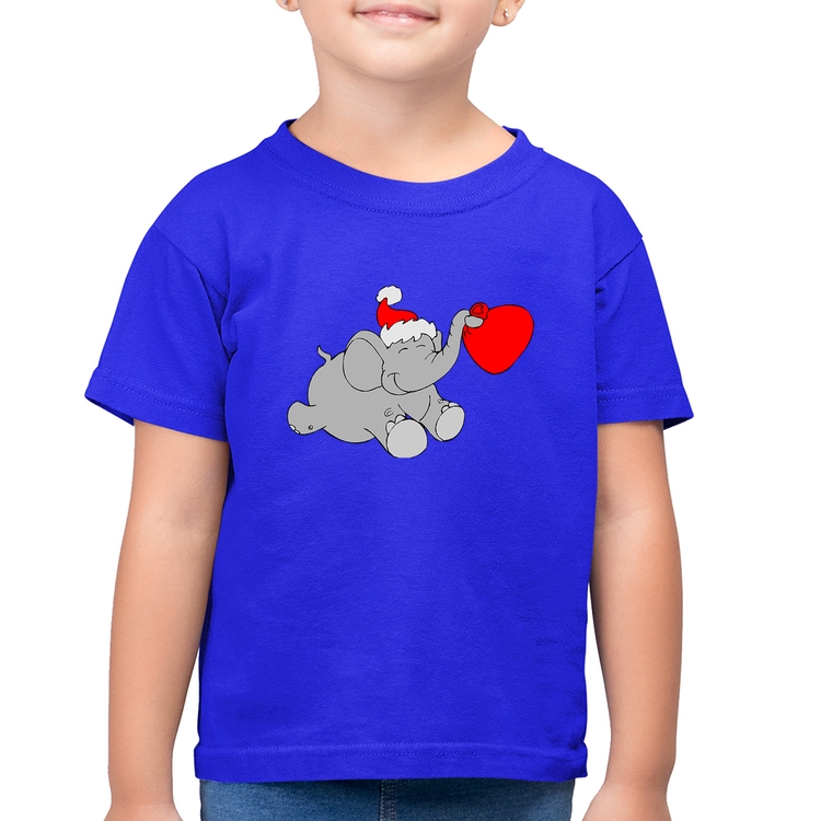 Camiseta Algodão Infantil Elefante Noel - Azul Royal