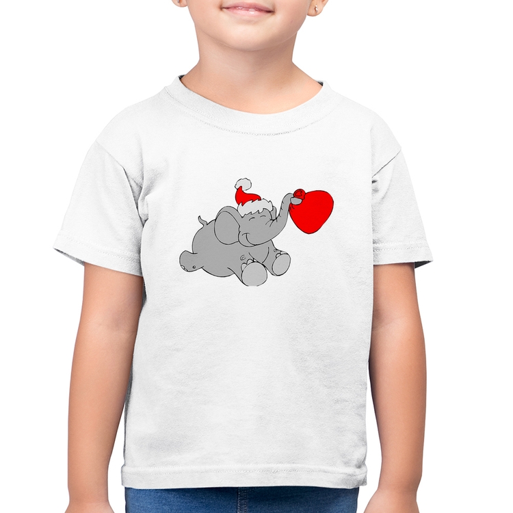 Camiseta Algodão Infantil Elefante Noel - Branca