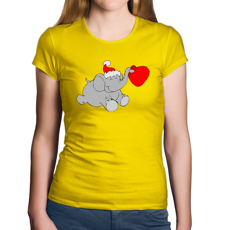 Baby Look Algodão Elefante Noel - Amarela