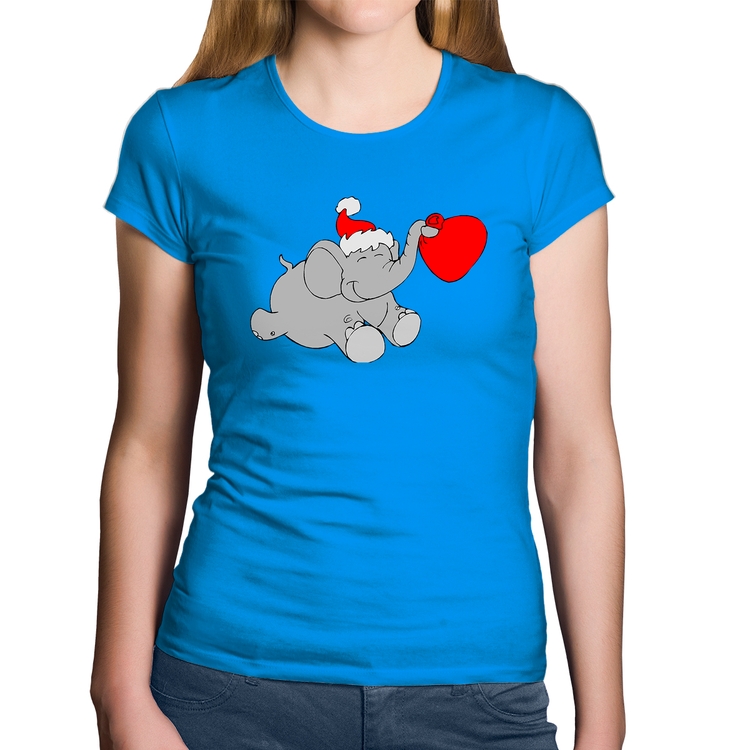 Baby Look Algodão Elefante Noel - Azul