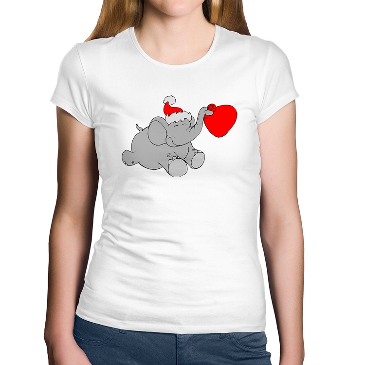 Baby Look Algodão Elefante Noel - Branca