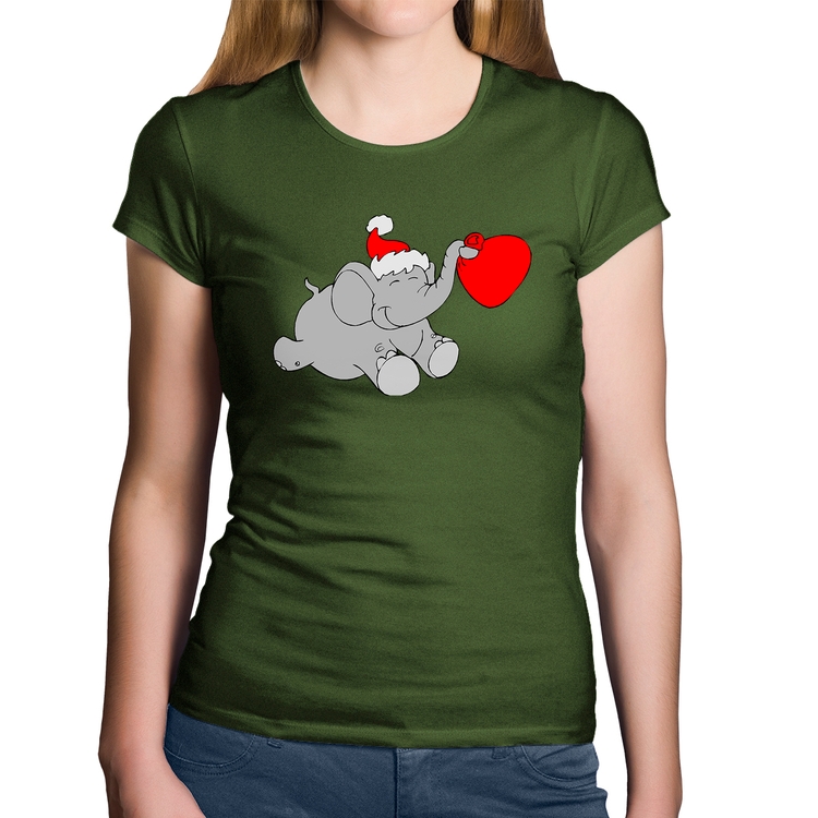 Baby Look Algodão Elefante Noel - Musgo