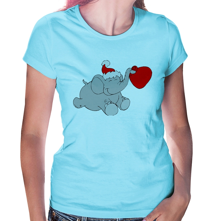 Baby Look Elefante Noel - Azul Bebê