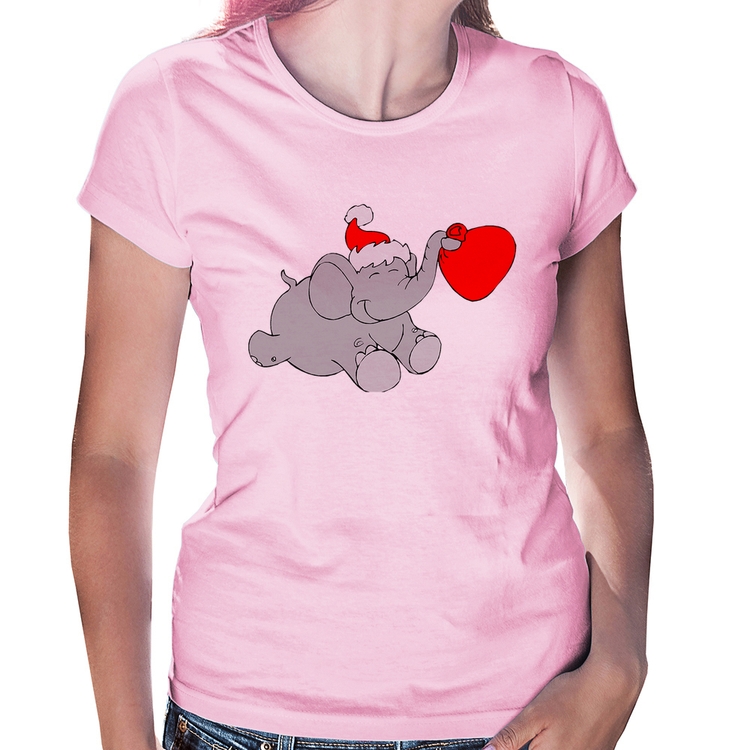 Baby Look Elefante Noel - Rosa Bebê