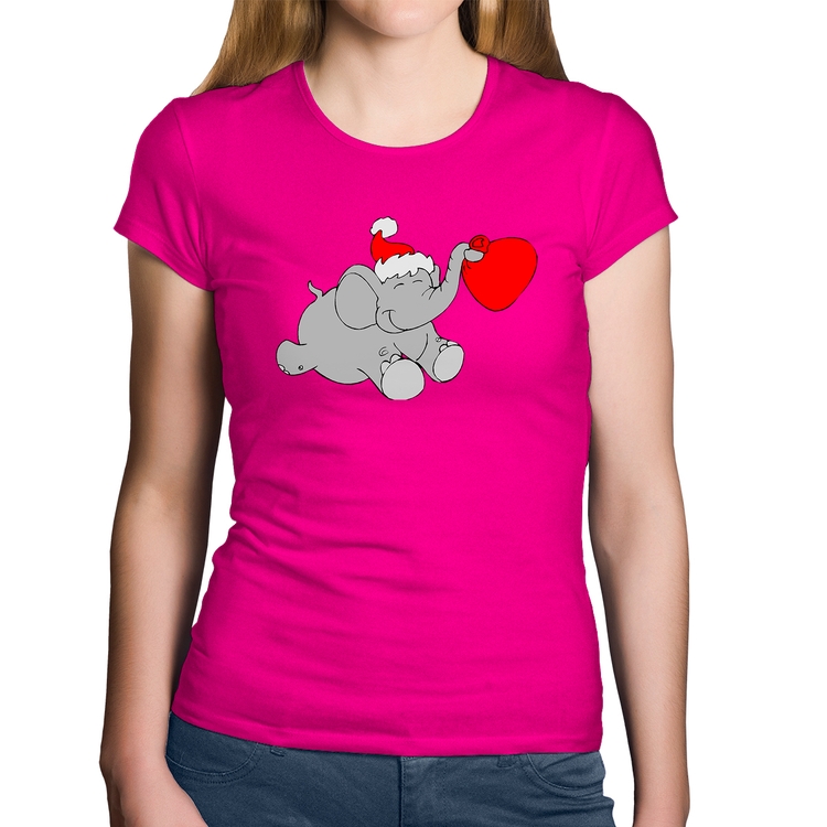 Baby Look Algodão Elefante Noel - Rosa