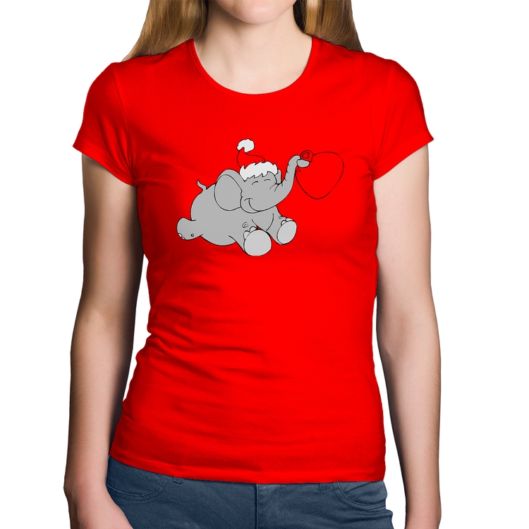 Baby Look Algodão Elefante Noel - Vermelha