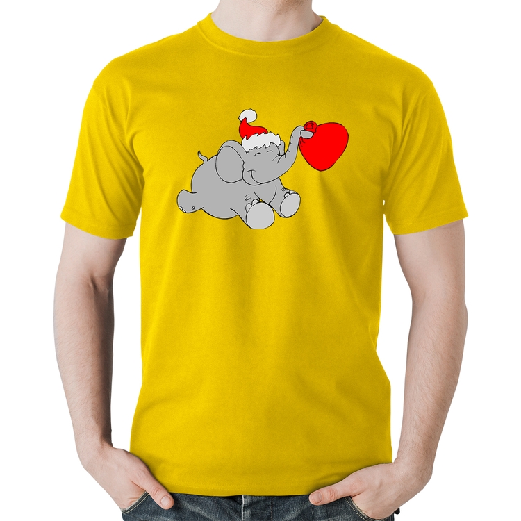 Camiseta Algodão Elefante Noel - Amarela