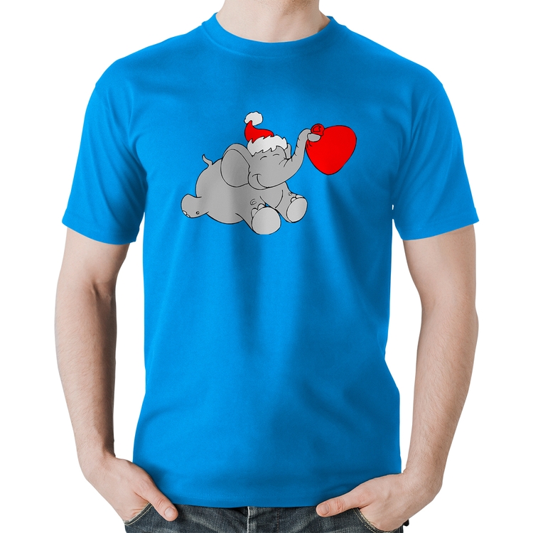 Camiseta Algodão Elefante Noel - Azul