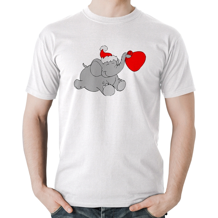 Camiseta Algodão Elefante Noel - Branca