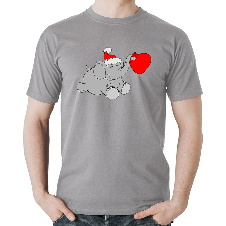 Camiseta Algodão Elefante Noel - Cinza