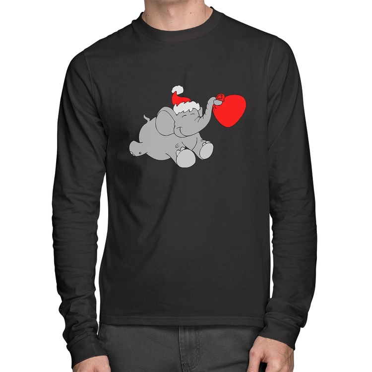 Camiseta Algodão Elefante Noel Manga Longa