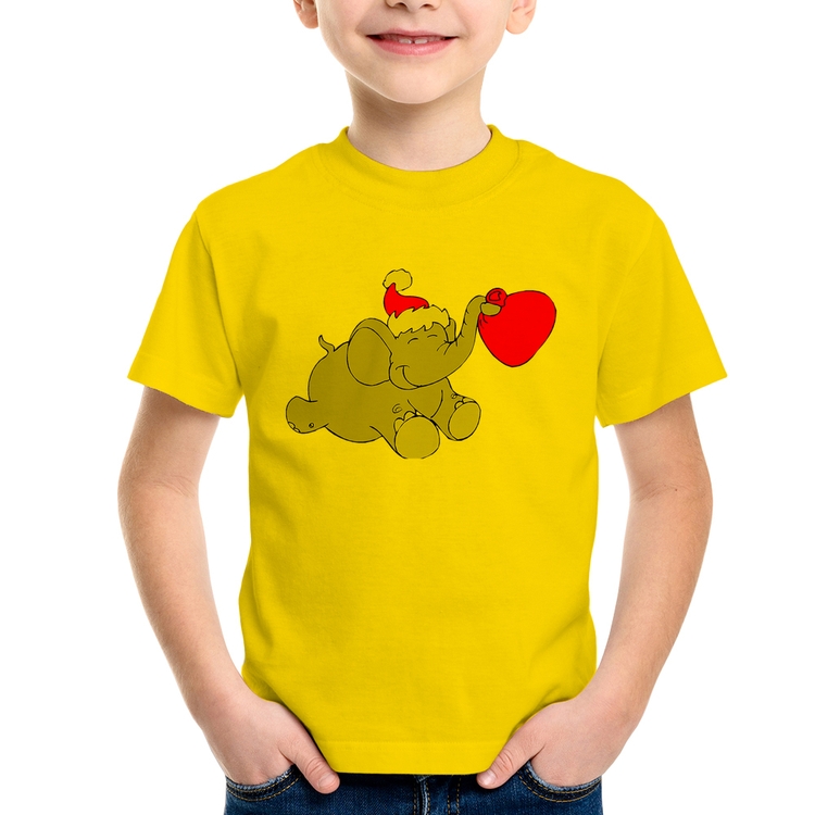 Camiseta Infantil Elefante Noel - Amarela