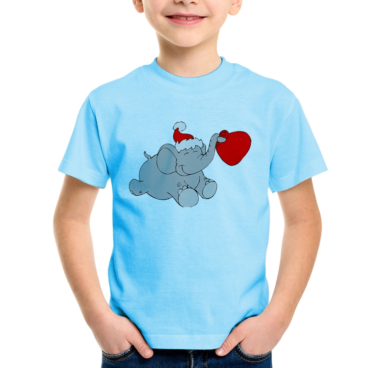 Camiseta Infantil Elefante Noel - Azul Bebê