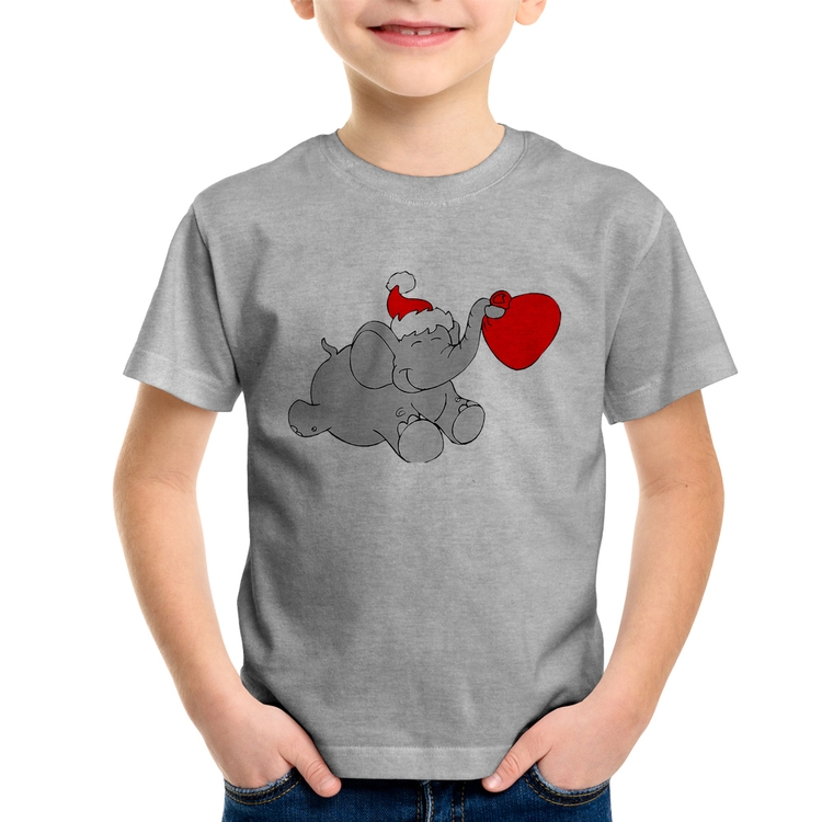 Camiseta Infantil Elefante Noel - Cinza
