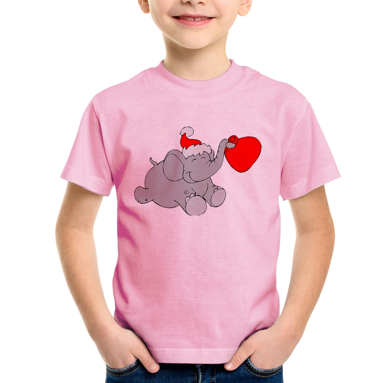 Camiseta Infantil Elefante Noel - Rosa Bebê