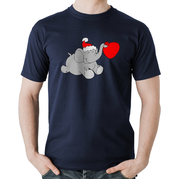 Camiseta Algodão Elefante Noel - Marinho