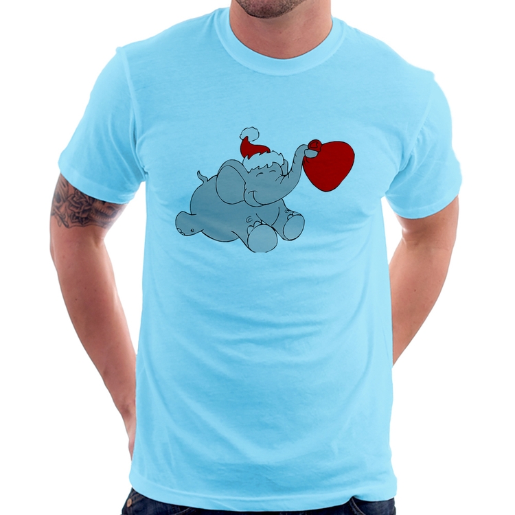 Camiseta Elefante Noel - Azul Bebê