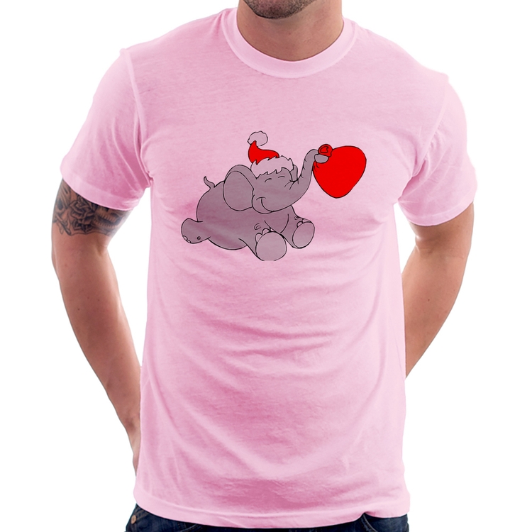 Camiseta Elefante Noel - Rosa Bebê