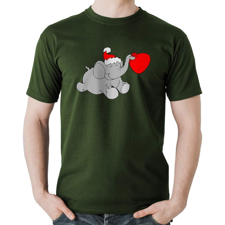 Camiseta Algodão Elefante Noel - Musgo