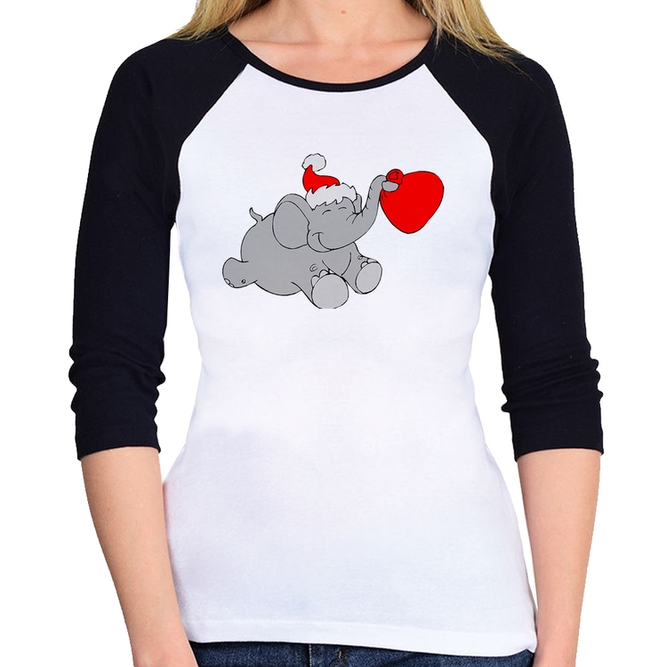 Baby Look Raglan Elefante Noel Manga 3/4
