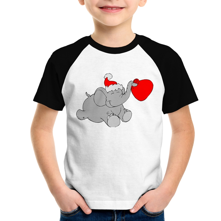 Camiseta Raglan Infantil Elefante Noel