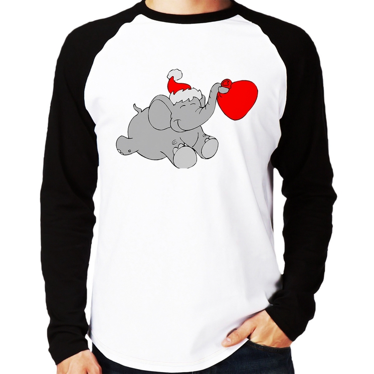 Camiseta Raglan Elefante Noel Manga Longa