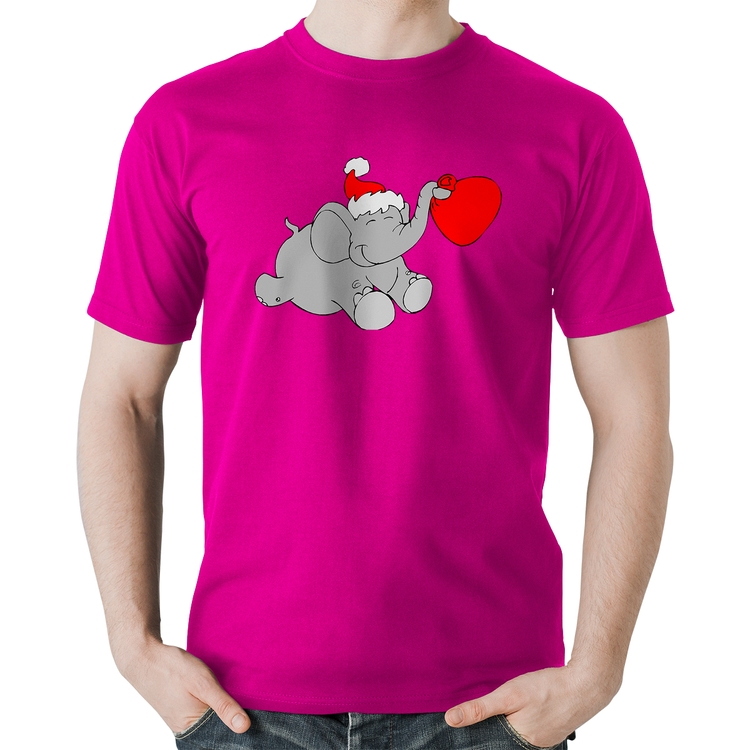 Camiseta Algodão Elefante Noel - Rosa