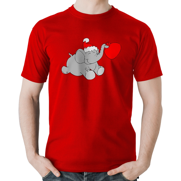 Camiseta Algodão Elefante Noel - Vermelha