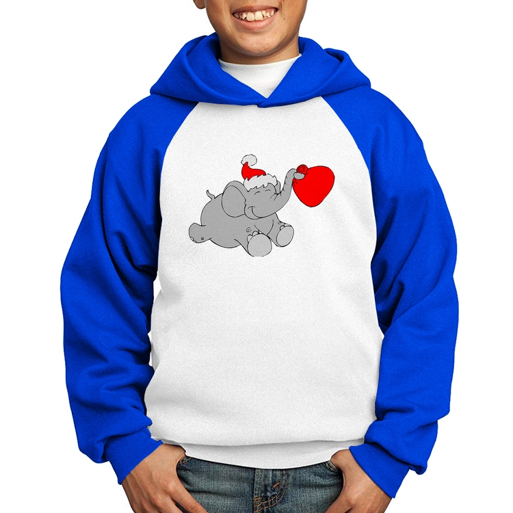 Moletom Infantil Elefante Noel - Branco/Azul