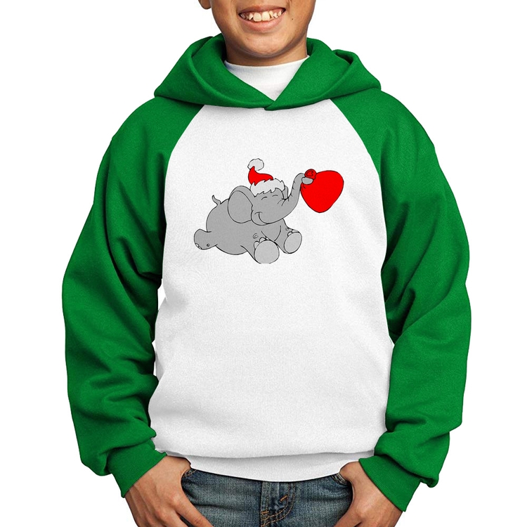 Moletom Infantil Elefante Noel - Branco/Verde
