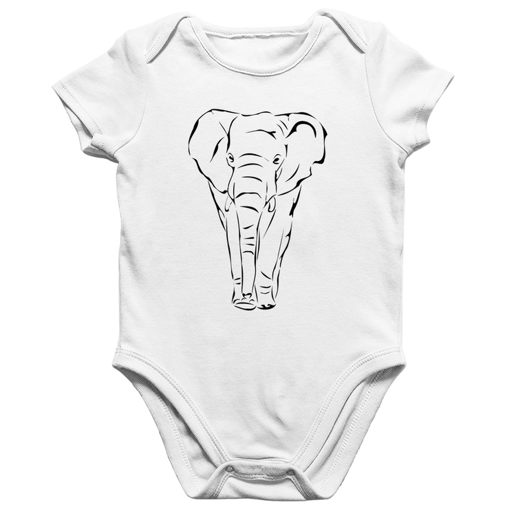Body Bebê Algodão Elefante Traços - Branco