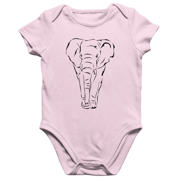 Body Bebê Algodão Elefante Traços - Rosa Bebê