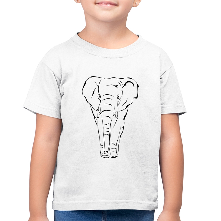 Camiseta Algodão Infantil Elefante Traços - Branca