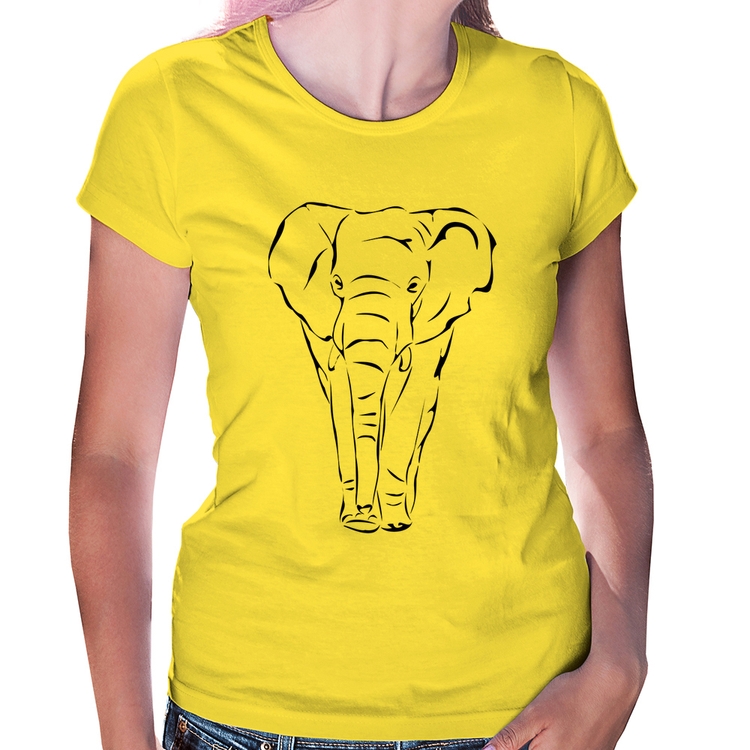 Baby Look Elefante Traços - Amarela