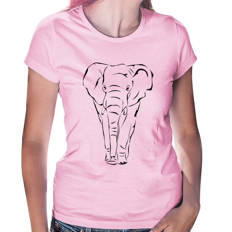 Baby Look Elefante Traços - Rosa Bebê