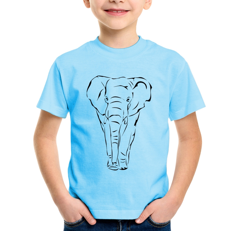 Camiseta Infantil Elefante Traços - Azul Bebê