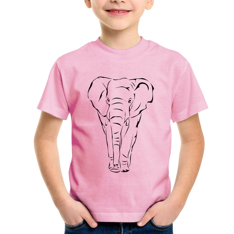 Camiseta Infantil Elefante Traços - Rosa Bebê