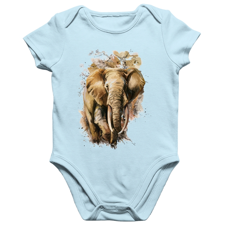 Body Bebê Algodão Elefante Watercolor - Azul Bebê