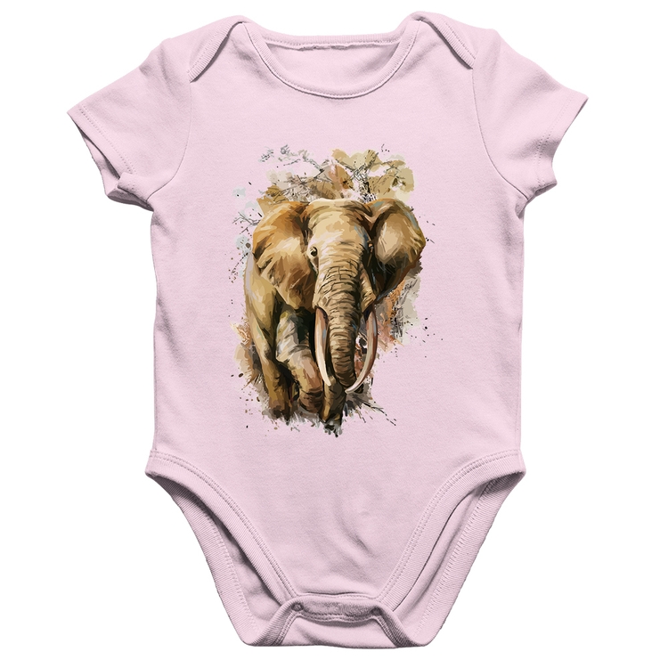 Body Bebê Algodão Elefante Watercolor - Rosa Bebê