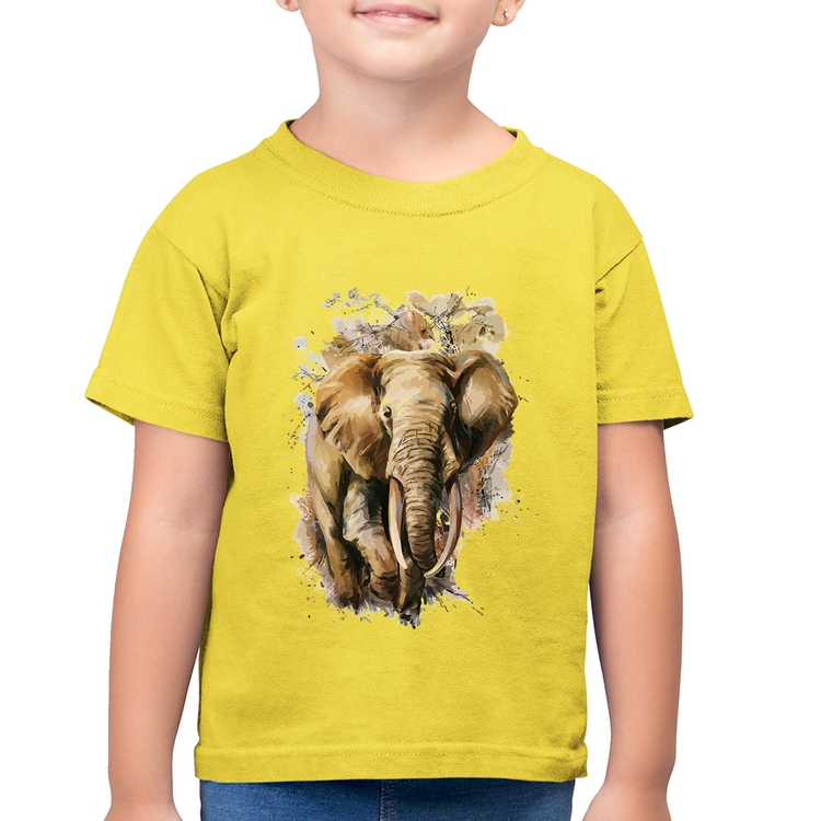 Camiseta Algodão Infantil Elefante Watercolor - Amarelo Canário