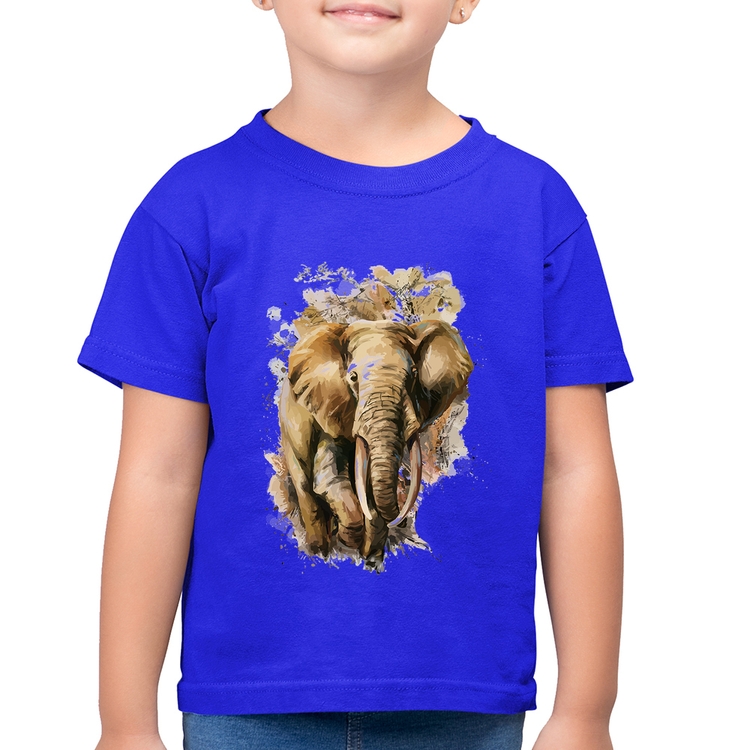 Camiseta Algodão Infantil Elefante Watercolor - Azul Royal