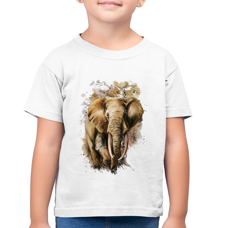 Camiseta Algodão Infantil Elefante Watercolor - Branca