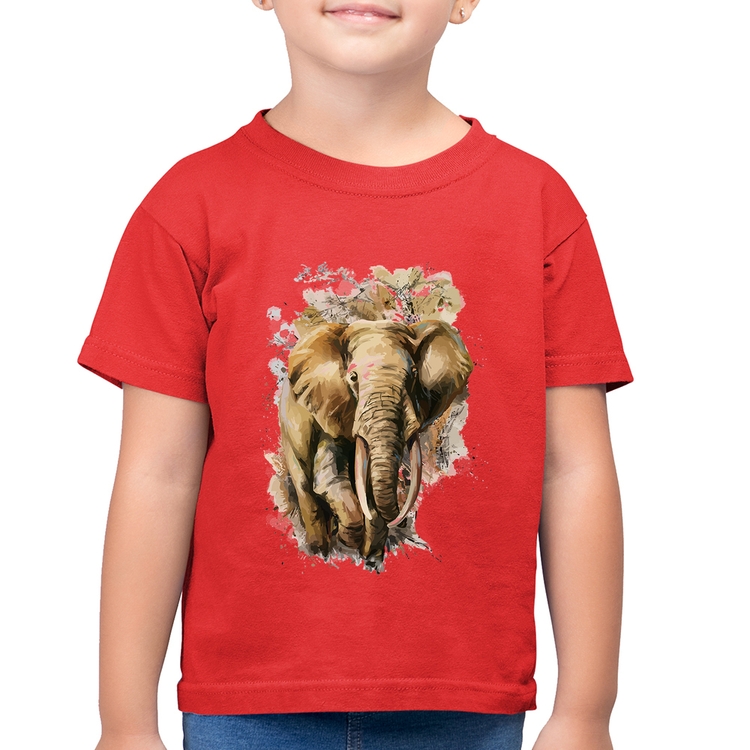 Camiseta Algodão Infantil Elefante Watercolor - Vermelha