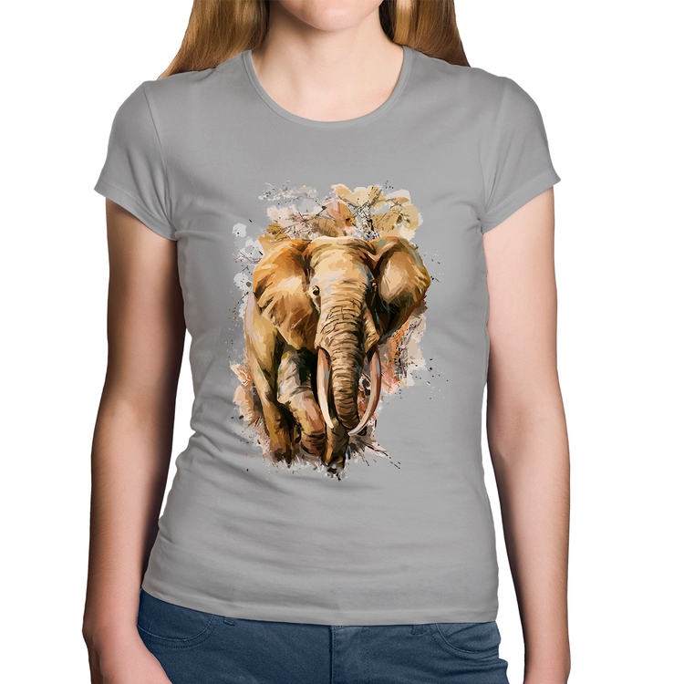 Baby Look Algodão Elefante Watercolor - Cinza