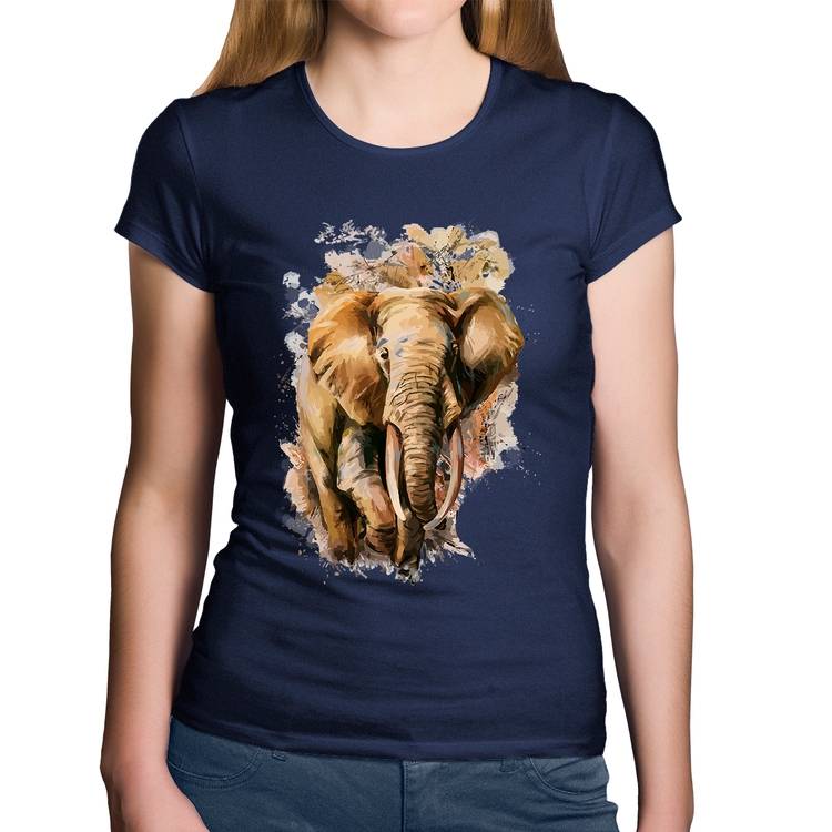 Baby Look Algodão Elefante Watercolor - Marinho